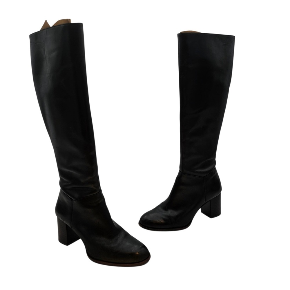 Antonio Melani Leather Knee High Boots Women Block Heel Side Zip Tall‎ Black 6M